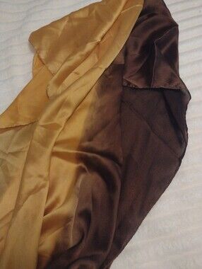 100% Silk Scarf Wrap Chocolate Brown & Gold / Dark Yellow 70" x 32"